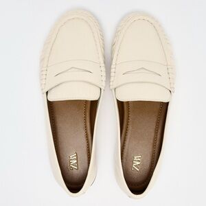 ZARA Cream Leather Loafers Flats US 7.5 - 8| EUR 38 Minimal Classic